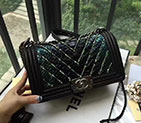 2016 Chanel LE Boy Flap Shoulder Bag Original Snake Leather A67086 Black&Green A67086