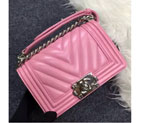 2016 Chanel LE Boy Flap Shoulder Bag Original sheepskin Leather A92059 Pink A92059