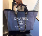 2016 Chanel Large Canvas Tote Shopping Bag A68046 Blue A68046