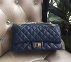 2016 Chanel Original Glazed Crackled Leather Classic Flap Bag 1112 Blue Gold 1112