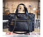 2016 Chanel Two Handle Bag Snake Leather A57399 Black A57399