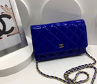 2016 Chanel WOC A33814 Blue Original Patent Leather Mini Flap Bag Gold A33814