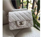 2016 Chanel mini Classic Flap Bag White Original Sheekskin leather A1115 Silver A1115