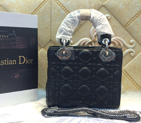 2016 Christian MINI LADY DIOR BAG Original LAMBSKIN Leather D1635 Black with Silver D1635
