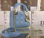 2016 Christian MINI LADY DIOR BAG Original LAMBSKIN Leather D1635 LightBlue with Gold D1635