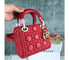 2016 Christian MINI LADY DIOR BAG Original LAMBSKIN Leather D1635 Red with Gold D1635