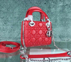 2016 Christian MINI LADY DIOR BAG Original LAMBSKIN Leather D1635 Red with Silver D1635
