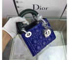 2016 Christian MINI LADY DIOR BAG Original Leather D1635 Blue&White with Silver D1635