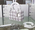 2016 Christian MINI LADY DIOR BAG Original Leather D1635 White with Silver D1635