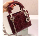 2016 Christian MINI LADY DIOR BAG Original Patent Leather D1635 Claret with Silver D1635