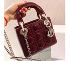 2016 Christian MINI LADY DIOR BAG Original Patent Leather D1635 Claret with Silver D1635