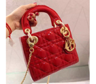 2016 Christian MINI LADY DIOR BAG Original Patent Leather D1635 Red with Gold D1635