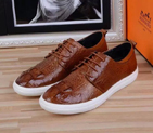 2016 Hermes Crocodile Stripe Calfskin leather men Casual shoes HMS0132