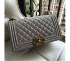 2016 LE Boy Chanel Flap Shoulder Bag Original Caviar Leather A67086 Grey Gold A67086