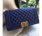 2016 LE Boy Chanel Flap Shoulder Bag Original Sheekskin Leather A67086 Blue with Gold A67086