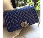 2016 LE Boy Chanel Flap Shoulder Bag Original Sheekskin Leather A67086 Blue with Silver A67086