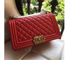 2016 LE Boy Chanel Flap Shoulder Bag Original Sheekskin Leather A67086 Red with Gold A67086