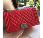 2016 LE Boy Chanel Flap Shoulder Bag Original Sheekskin Leather A67086 Red with Silver A67086