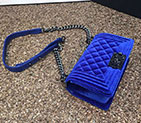 2016 Le Boy Chanel Flap Shoulder Bag Original MediumBlue velvet A67085 with Black Polished A67085