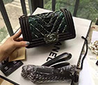 2016 Le Boy Chanel Flap Shoulder Bag Original Snake Leather A67085 Black&Green Silver A67085
