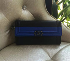 2016 Le boy Chanel Matelasse Bi-Fold Wallet Original Leather A80745 Blue&Black with Black Polished A80745
