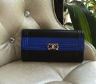 2016 Le boy Chanel Matelasse Bi-Fold Wallet Original Leather A80745 Blue&Black with Gold A80745