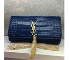2016 YSL Classic Tassel Clutch bag Croco 311212 Blue 311212