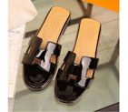 2016 hermes classic women Flat Slippers in Patent leather HWS095
