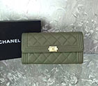 2017 Boy Chanel Embroidery Bi-Fold Wallet Original Caviar Leather A80286 Olive Green A80286