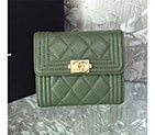 2017 Boy Chanel Matelasse Tri-Fold Wallet Original Caviar Leather A92115 Olive Green A92115