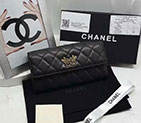 2017 Chanel Matelasse Bi-Fold Wallet Original Sheepskin Leather A32255 Black with Gold A32255