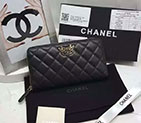 2017 Chanel Matelasse Zip Around Wallet Black Original Sheepskin leather A32256 Gold A32256