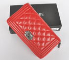 Boy Chanel A88711 Red Matelasse Zip Around Wallet A88711