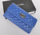 Boy Chanel A88733 Blue Matelasse Long Wallet Silver A88733