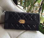Boy Chanel Embroidery Bi-Fold Wallet Original Sheepskin Leather A80286 Black A80286