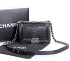 Boy Chanel Flap Shoulder Bag Genuine Python Leather A37006 Black A37006
