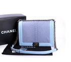 Boy Chanel Flap Shoulder Bag Genuine Snake Leather A37005 Skyblue A37005