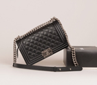 Boy Chanel Flap Shoulder Bag Original Caviar leather A67086 Black in Silver A67086