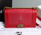 Boy Chanel Flap Shoulder Bag Original Pearl Leather A67086 Red A67086