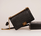Boy Chanel Flap Shoulder Bag Original Sheepskin A67087 Black in Gold A67087