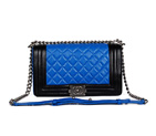 Boy Chanel Flap Shoulder Bag Sheepskin Leather A67076 Black&Blue A67076