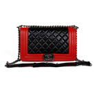 Boy Chanel Flap Shoulder Bag Sheepskin Leather A67076 Black&Red A67076