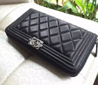Boy Chanel Matelasse Original Sheepskin leather Zippy Wallet A80288 Black A80288