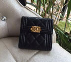 Boy Chanel Matelasse Tri-Fold Wallet Original Caviar Leather A80107 Black A80107