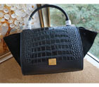 Celine Trapeze Bag Croco Ferrari Suede Leather C6608 Black C6608