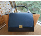 Celine Trapeze Tote Bag Suede Leather C6608 Royal&Black&Wheat C6608