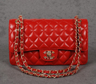Chanel 1112 Flap Bag Sheepskin Leather Red with Colorful Diamond CC logo 1112