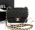 Chanel 1115 mini Classic Flap Bag Original Cannage Pattern Nubuck Leather Black in Gold 1115
