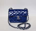 Chanel 1115 mini Classic Flap Bag Patent Leather Blue in Silver 1115