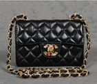 Chanel 1115 mini Classic Flap Bag Sheepskin Leather Black with Colorful Diamond CC logo 1115
